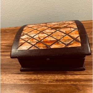 Vintage Jewelry Trinket Box Hand Carved Wooden Inlay India 2004